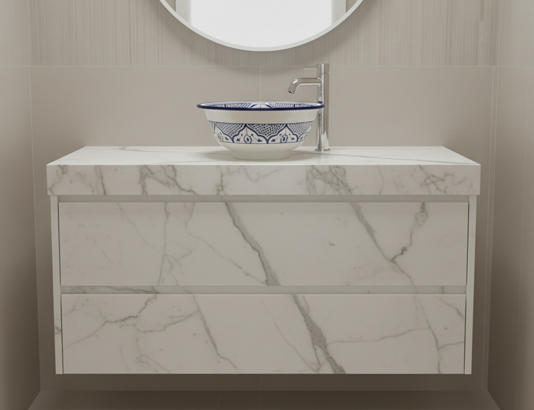 Moroccan Sink Washbasin Wash Basin Ceramic Handmade Blue Free Waste (SW121)