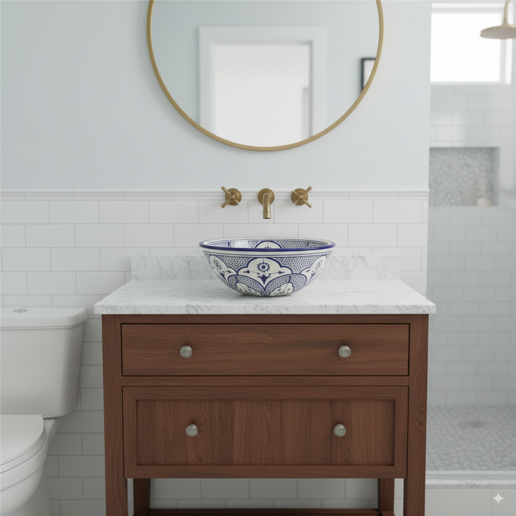 Moroccan Sink Washbasin Wash Basin Ceramic Handmade Blue Free Waste (SW121)