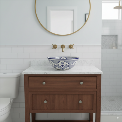 Moroccan Sink Washbasin Wash Basin Ceramic Handmade Blue Free Waste (SW121)