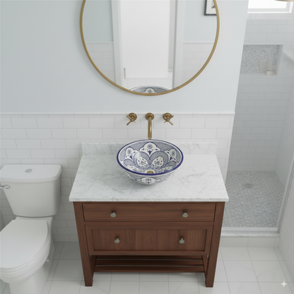 Moroccan Sink Washbasin Wash Basin Ceramic Handmade Blue Free Waste (SW121)