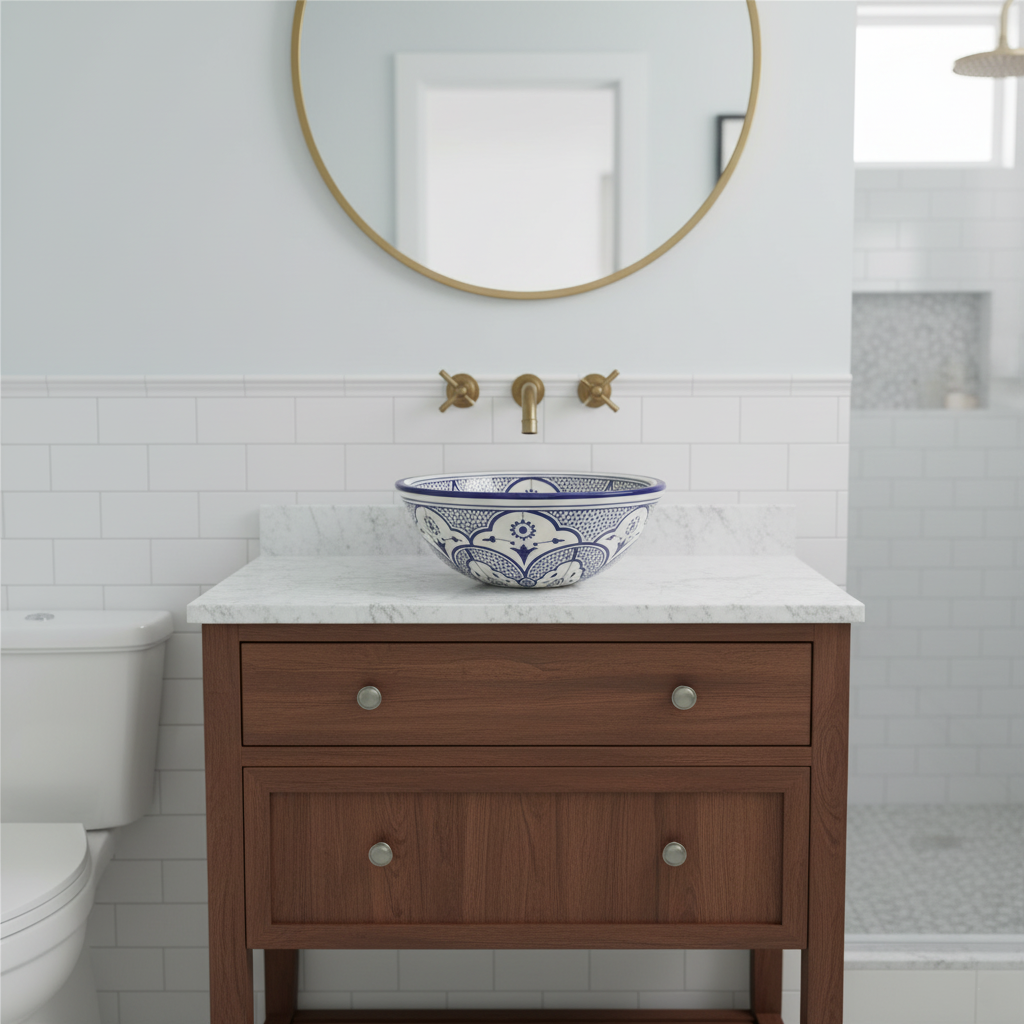 Moroccan Sink Washbasin Wash Basin Ceramic Handmade Blue Free Waste (SW121)