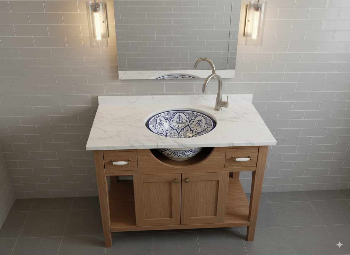 Moroccan Sink Washbasin Wash Basin Ceramic Handmade Blue Free Waste (SW121)