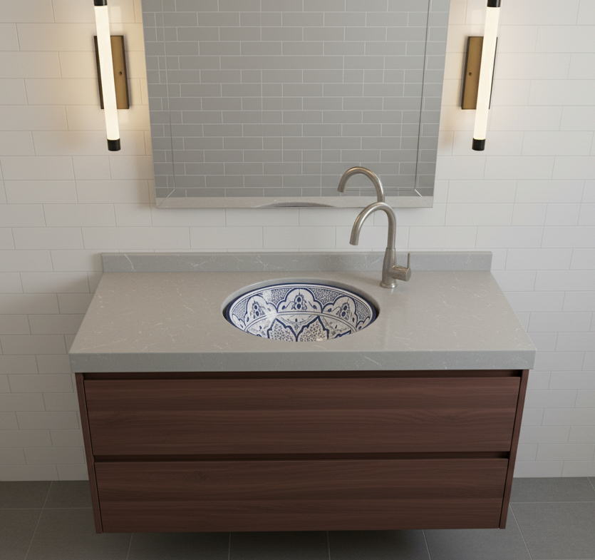 Moroccan Sink Washbasin Wash Basin Ceramic Handmade Blue Free Waste (SW121)