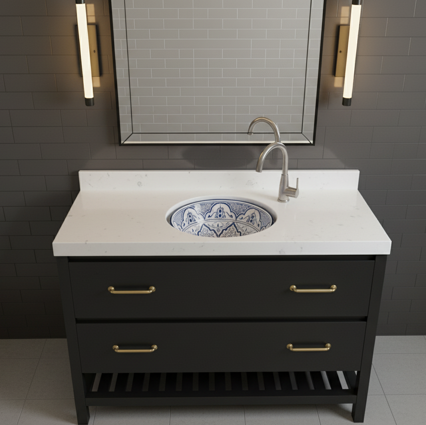 Moroccan Sink Washbasin Wash Basin Ceramic Handmade Blue Free Waste (SW121)