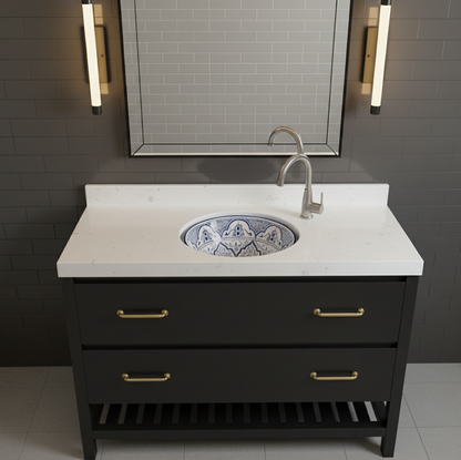 Moroccan Sink Washbasin Wash Basin Ceramic Handmade Blue Free Waste (SW121)