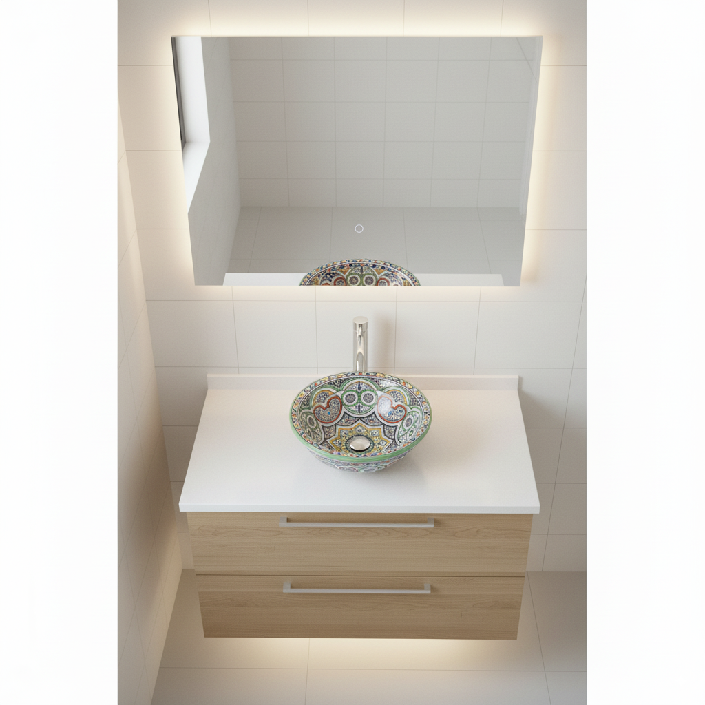 Moroccan Sink Washbasin Wash Basin Ceramic Handmade Multicolour Free Waste SW123