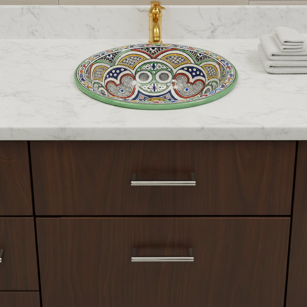 Moroccan Sink Washbasin Wash Basin Ceramic Handmade Multicolour Free Waste SW123