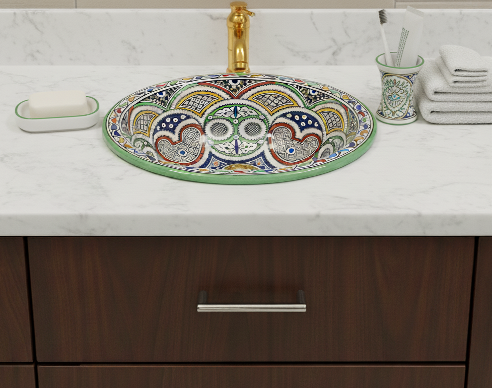 Moroccan Sink Washbasin Wash Basin Ceramic Handmade Multicolour Free Waste SW123