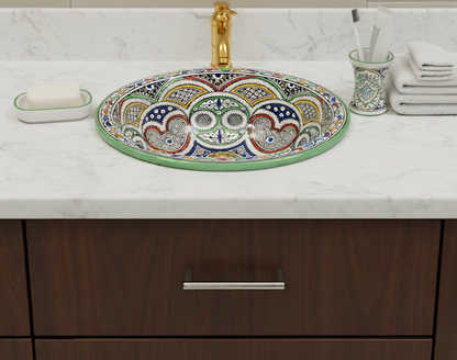 Moroccan Sink Washbasin Wash Basin Ceramic Handmade Multicolour Free Waste SW123