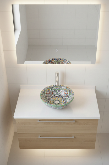 Moroccan Sink Washbasin Wash Basin Ceramic Handmade Multicolour Free Waste SW123