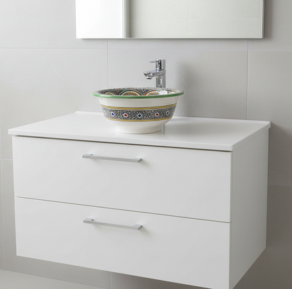 Moroccan Sink Washbasin Wash Basin Ceramic Handmade Multicolour Free Waste SW123