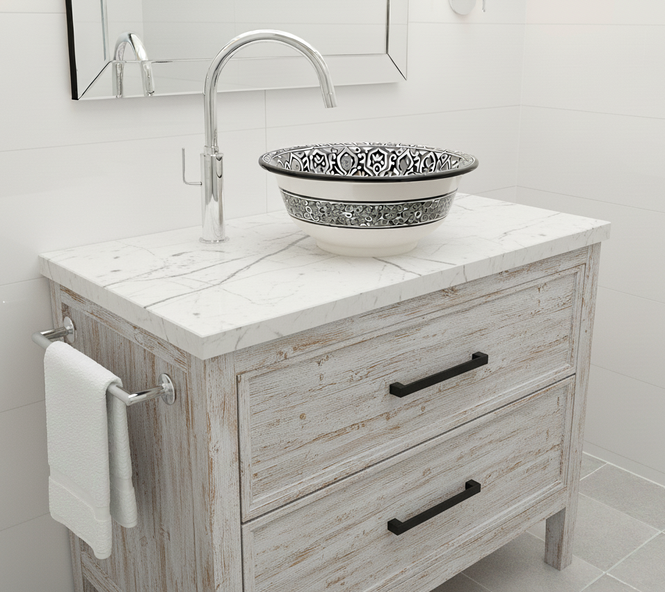 Moroccan Sink Washbasin Wash Basin Ceramic Handmade Black with Free Waste (SW124)