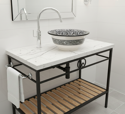 Moroccan Sink Washbasin Wash Basin Ceramic Handmade Black with Free Waste (SW124)