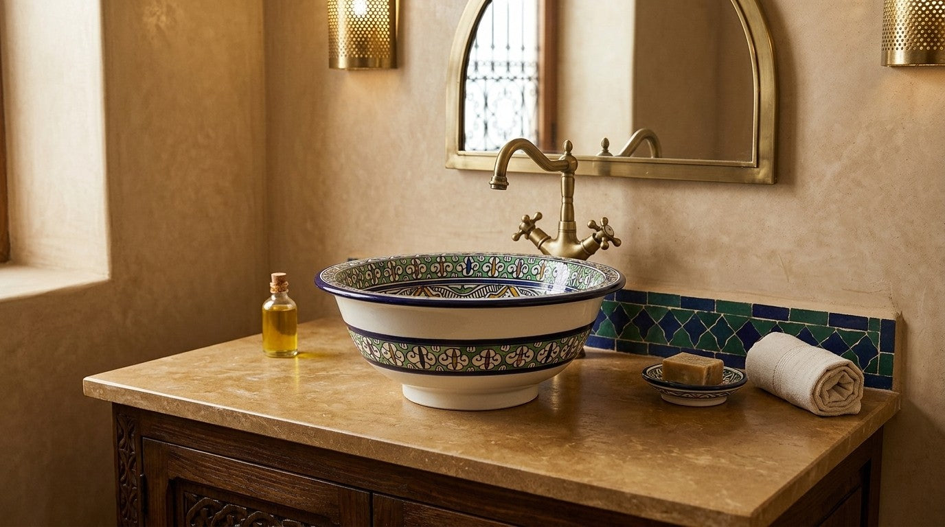 Moroccan Sink Washbasin Wash Basin Ceramic Handmade Multicolour Free Waste SW141