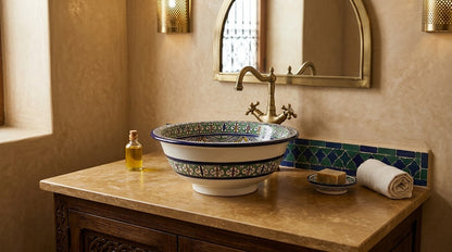 Moroccan Sink Washbasin Wash Basin Ceramic Handmade Multicolour Free Waste SW141