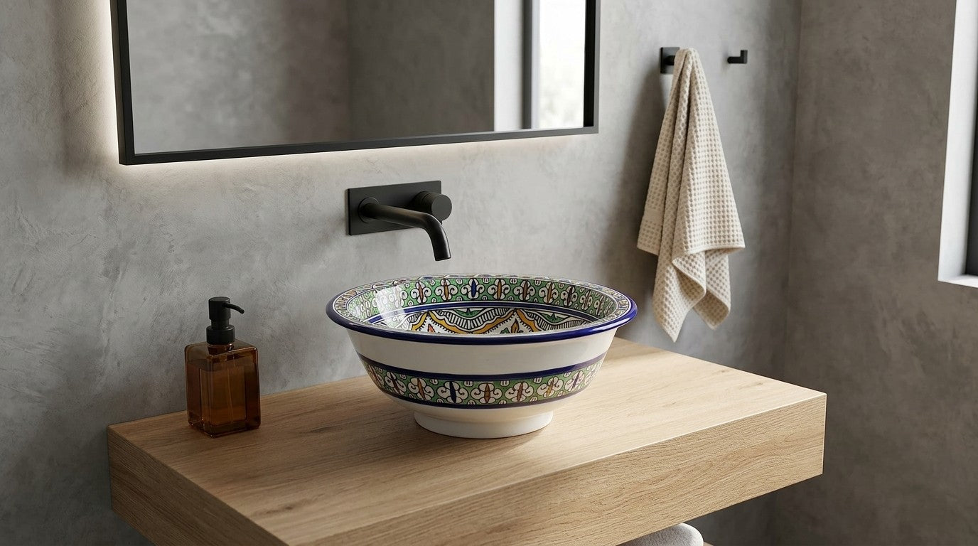 Moroccan Sink Washbasin Wash Basin Ceramic Handmade Multicolour Free Waste SW141