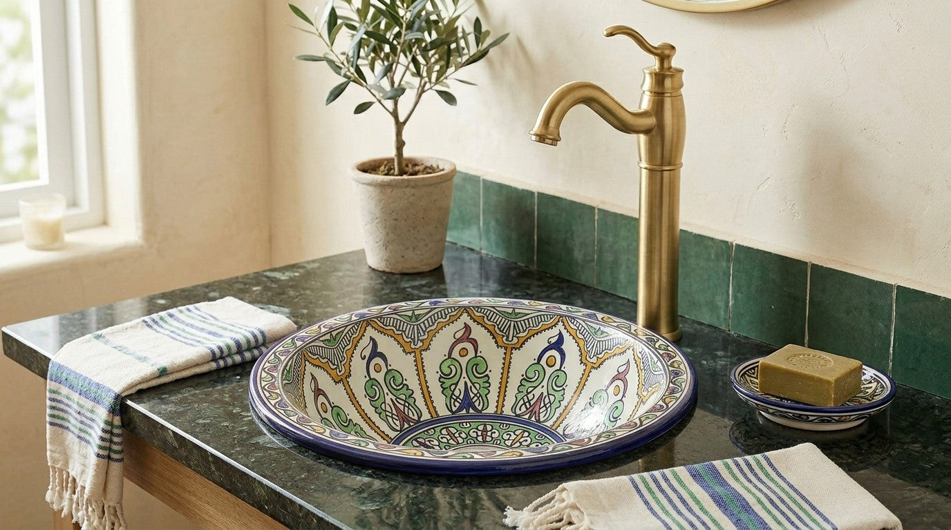 Moroccan Sink Washbasin Wash Basin Ceramic Handmade Multicolour Free Waste SW141