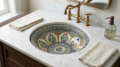 Moroccan Sink Washbasin Wash Basin Ceramic Handmade Multicolour Free Waste SW141