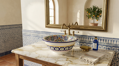 Moroccan Sink Washbasin Wash Basin Ceramic Handmade Multicolour Free Waste SW144