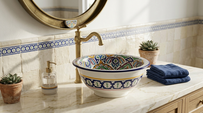 Moroccan Sink Washbasin Wash Basin Ceramic Handmade Multicolour Free Waste SW144