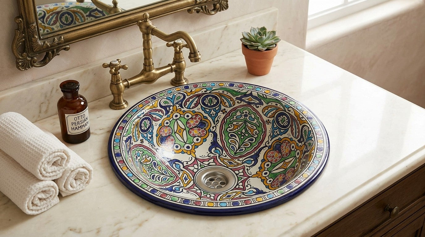 Moroccan Sink Washbasin Wash Basin Ceramic Handmade Multicolour Free Waste SW144