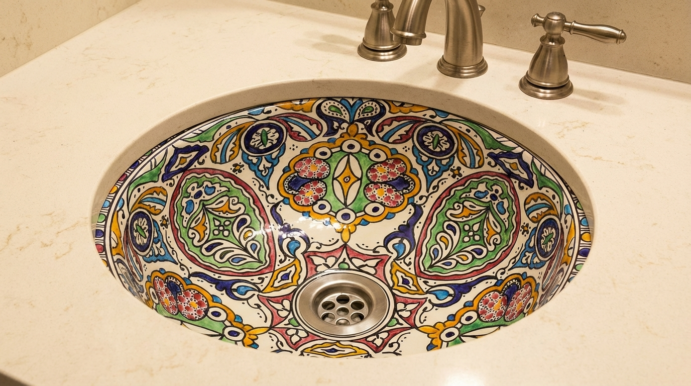 Moroccan Sink Washbasin Wash Basin Ceramic Handmade Multicolour Free Waste SW144