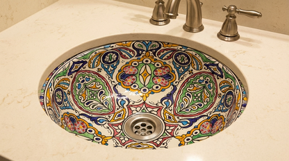 Moroccan Sink Washbasin Wash Basin Ceramic Handmade Multicolour Free Waste SW144