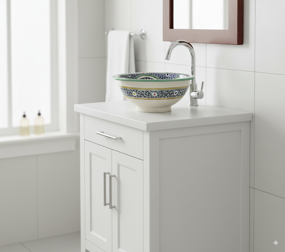 Moroccan Sink Washbasin Wash Basin Ceramic Handmade Multicolour Free Waste SW148