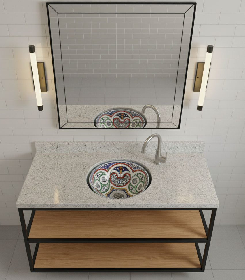 Moroccan Sink Washbasin Wash Basin Ceramic Handmade Multicolour Free Waste SW148