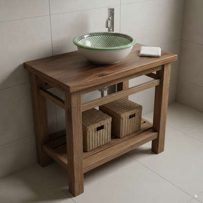 Moroccan Sink Washbasin Wash Basin Ceramic Handmade Green Free Waste (SW55)