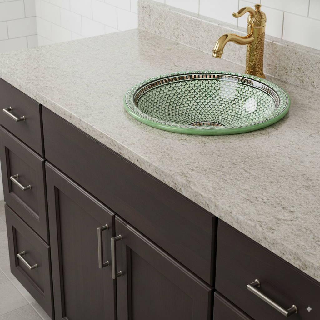 Moroccan Sink Washbasin Wash Basin Ceramic Handmade Green Free Waste (SW55)