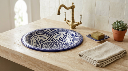 Moroccan Sink Washbasin Wash Basin Ceramic Handmade Blue with Free Waste (SW59)