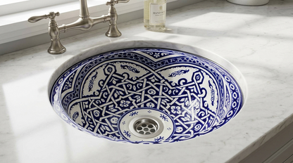 Moroccan Sink Washbasin Wash Basin Ceramic Handmade Blue with Free Waste (SW59)