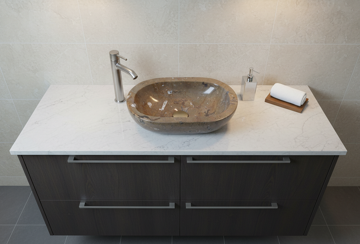 Moroccan Sink Washbasin Wash Basin Fossilised Marble Stone Oval Hand Carved Free Waste 45x30x10 cm  (SW727)