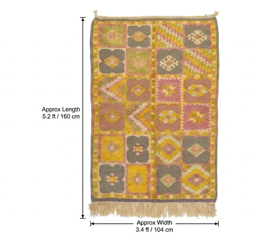 Moroccan Berber Wool Rug – Handwoven & Hand-Knotted, 160 x 104 cm / 5.3 x 3.4 ft