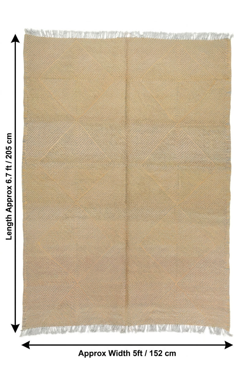 Moroccan Zanafi Wool Rug – Handwoven Flatweave Geometric, 205 x 152 cm / 6.7 x 5 ft