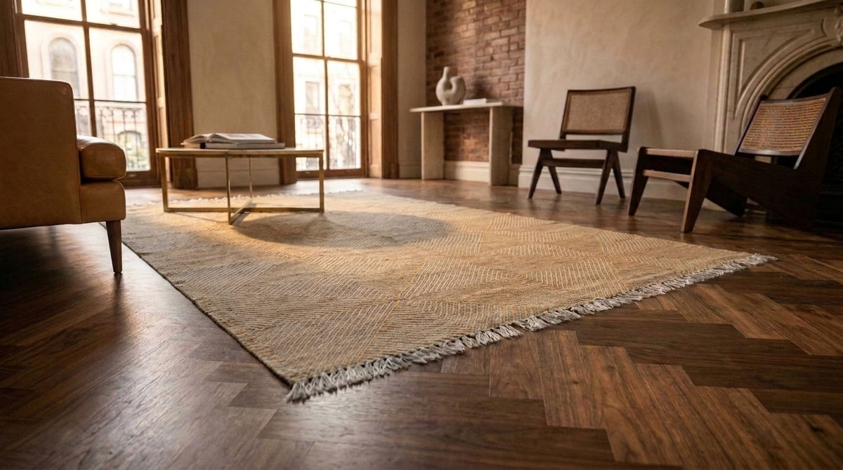 Moroccan Zanafi Wool Rug – Handwoven Flatweave Geometric, 205 x 152 cm / 6.7 x 5 ft