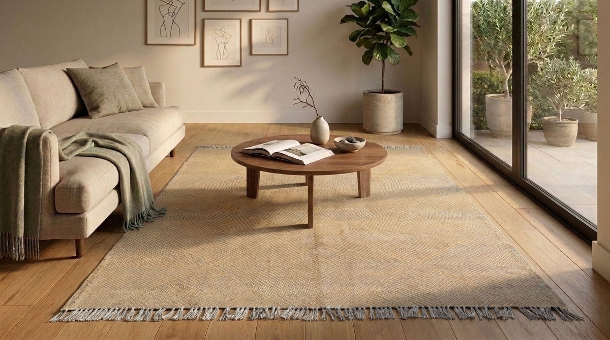 Moroccan Zanafi Wool Rug – Handwoven Flatweave Geometric, 205 x 152 cm / 6.7 x 5 ft