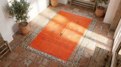 Moroccan Berber Wool Rug – Handwoven Flatweave Embroidered, 240 x 146 cm / 7.9 x 4.8 ft