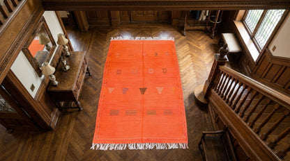 Moroccan Berber Wool Rug – Handwoven Flatweave Embroidered, 240 x 146 cm / 7.9 x 4.8 ft