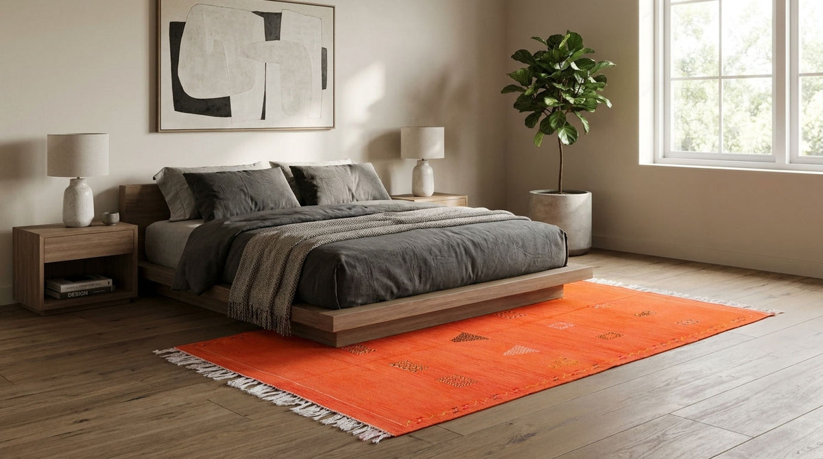 Moroccan Berber Wool Rug – Handwoven Flatweave Embroidered, 240 x 146 cm / 7.9 x 4.8 ft