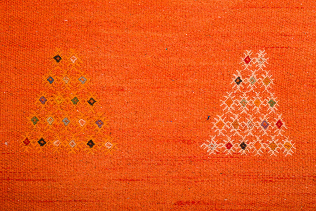 Moroccan Berber Wool Rug – Handwoven Flatweave Embroidered, 240 x 146 cm / 7.9 x 4.8 ft