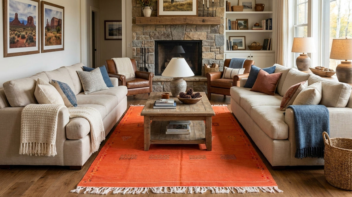 Moroccan Berber Wool Rug – Handwoven Flatweave Embroidered, 240 x 146 cm / 7.9 x 4.8 ft