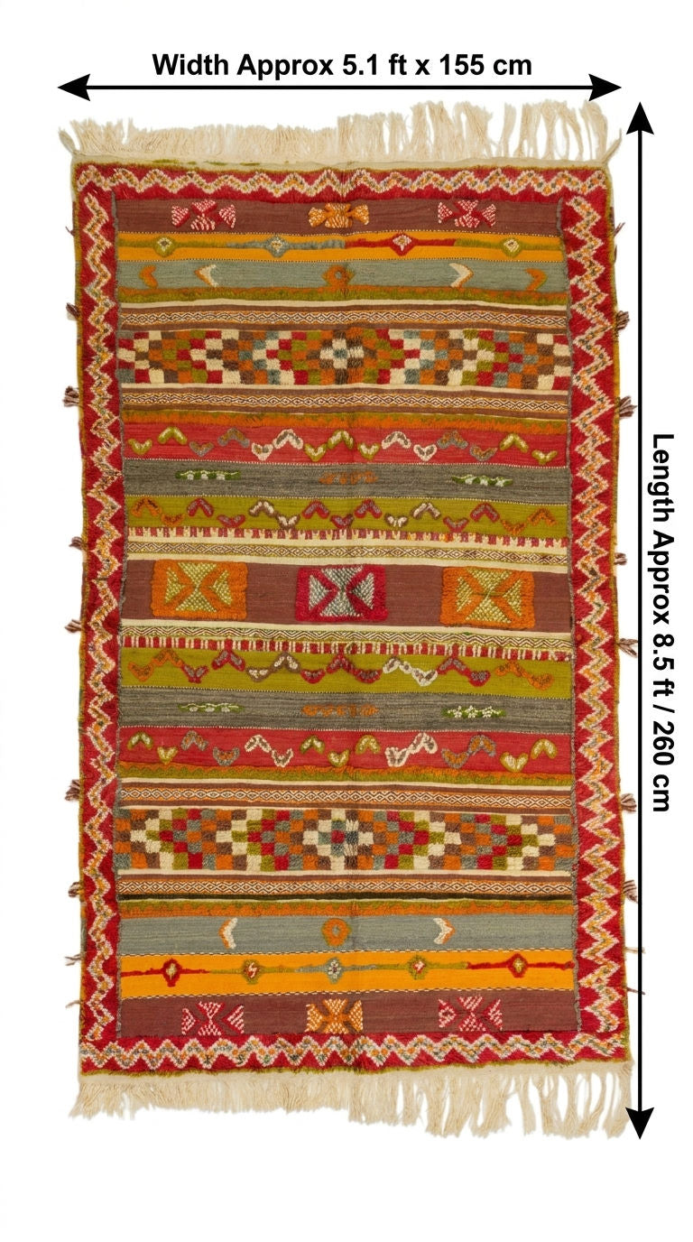 Moroccan Berber Wool Rug – Handwoven & Hand-Knotted Glaoui, 260 x 155 cm / 8.5 x 5.1 ft