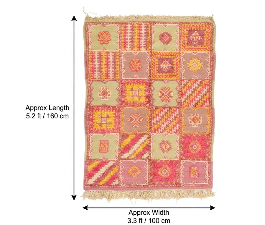 Moroccan Berber Wool Rug – Handwoven & Hand-Knotted, 160 x 100 cm / 5.2 x 3.3 ft
