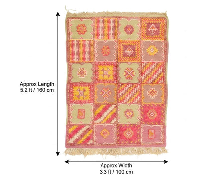 Moroccan Berber Wool Rug – Handwoven & Hand-Knotted, 160 x 100 cm / 5.2 x 3.3 ft