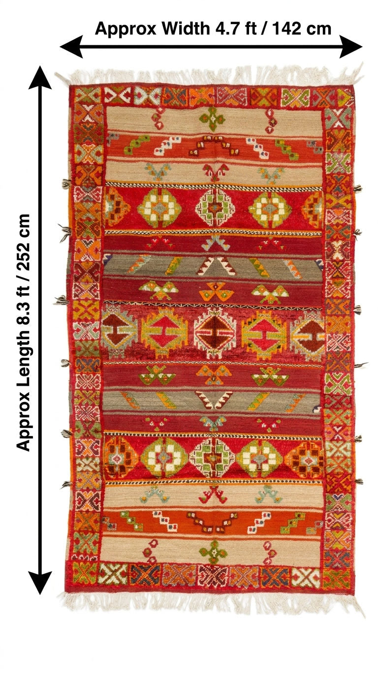 Moroccan Berber Wool Rug – Handwoven & Hand-Knotted Glaoui, 252 x 142 cm / 8.3 x 4.7 ft