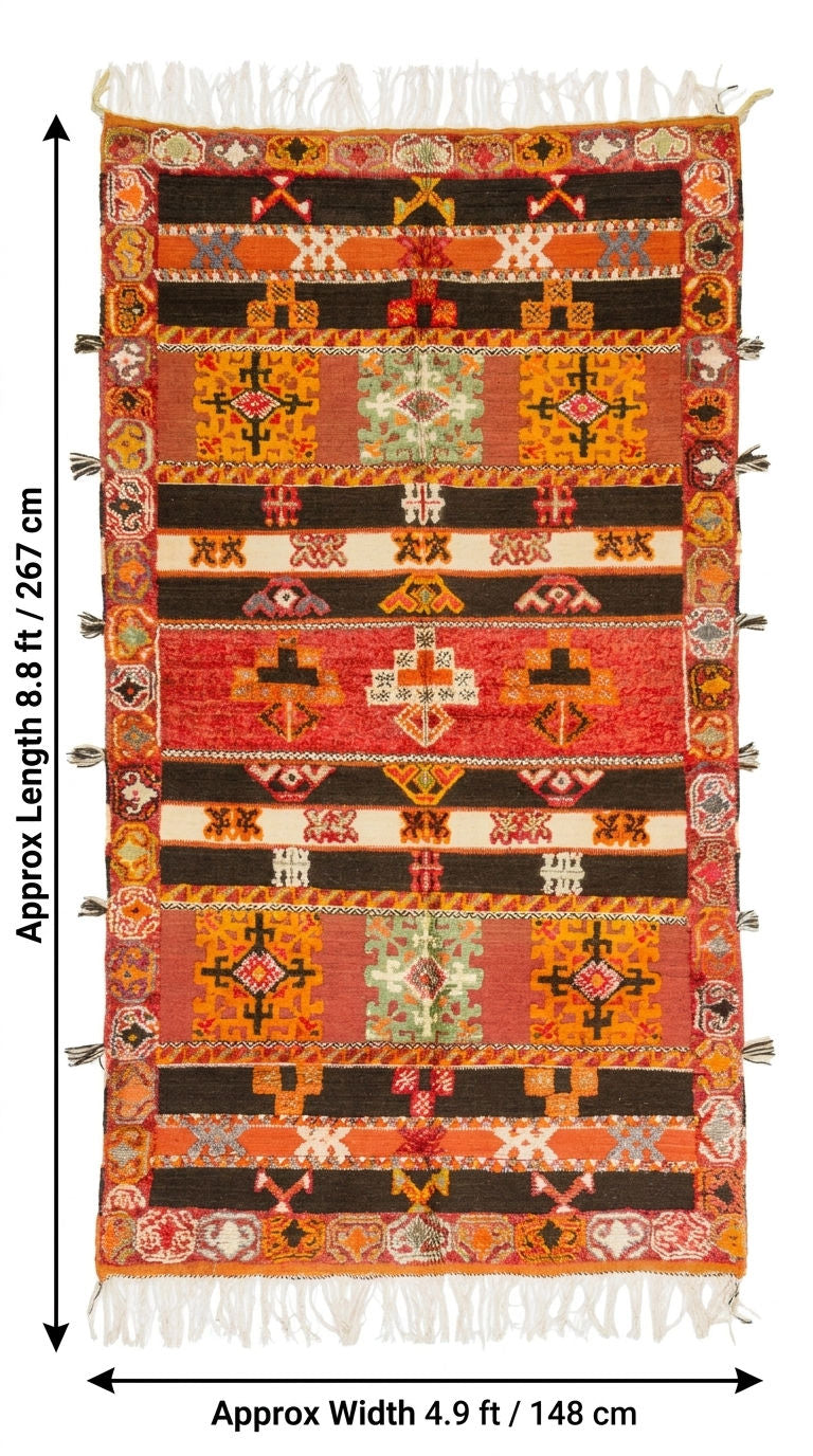 Moroccan Berber Wool Rug – Handwoven & Hand-Knotted Glaoui, 267 x 148 cm / 8.8 x 4.9 ft