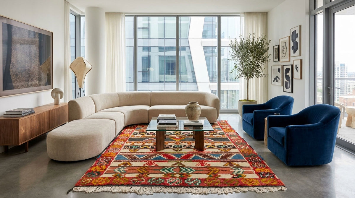 Moroccan Berber Wool Rug – Handwoven & Hand-Knotted Glaoui, 240 x 142 cm / 7.9 x 4.7 ft