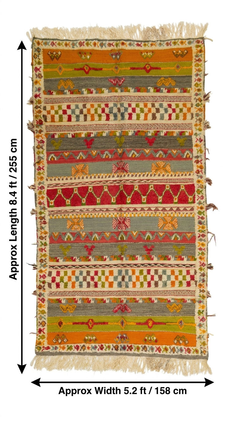 Moroccan Berber Wool Rug – Handwoven & Hand-Knotted Glaoui, 255 x 158 cm / 8.4 x 5.2 ft